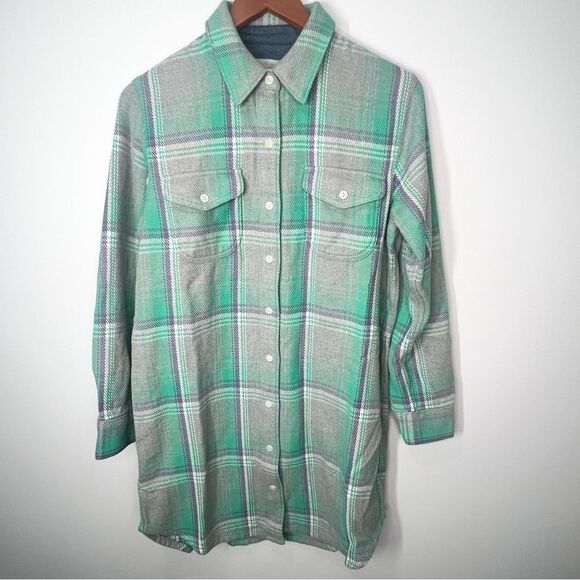NWT Outerknown Blanket Flannel Shirt Dress Organic Cotton Plaid XS - Picture 1 of 13